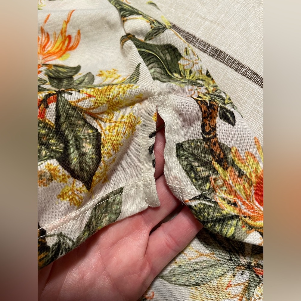 H&M Floral Sheer Blouse Tunic Top bird hummingbird cream green orange yellow - Picture 9 of 12